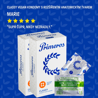 AKCE 1+1 ZDARMA Primeros Classy Vegan Kondomy S Rozšířeným Anatomickým Tvarem 2x12